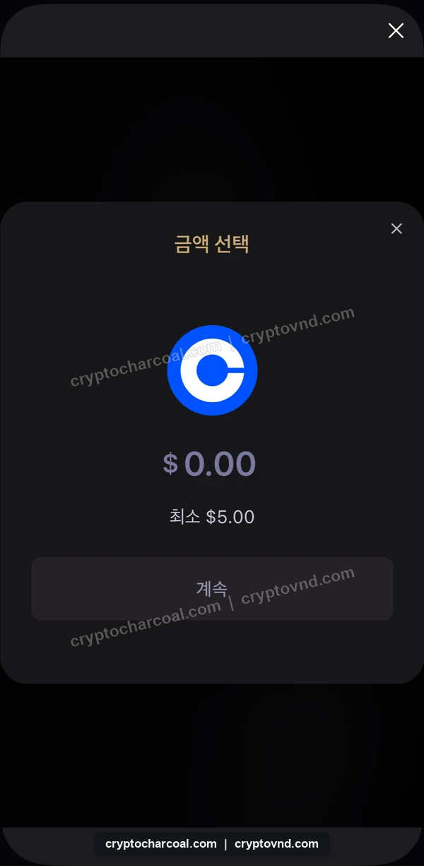 Coinbase 연결 · 입금 금액 선택